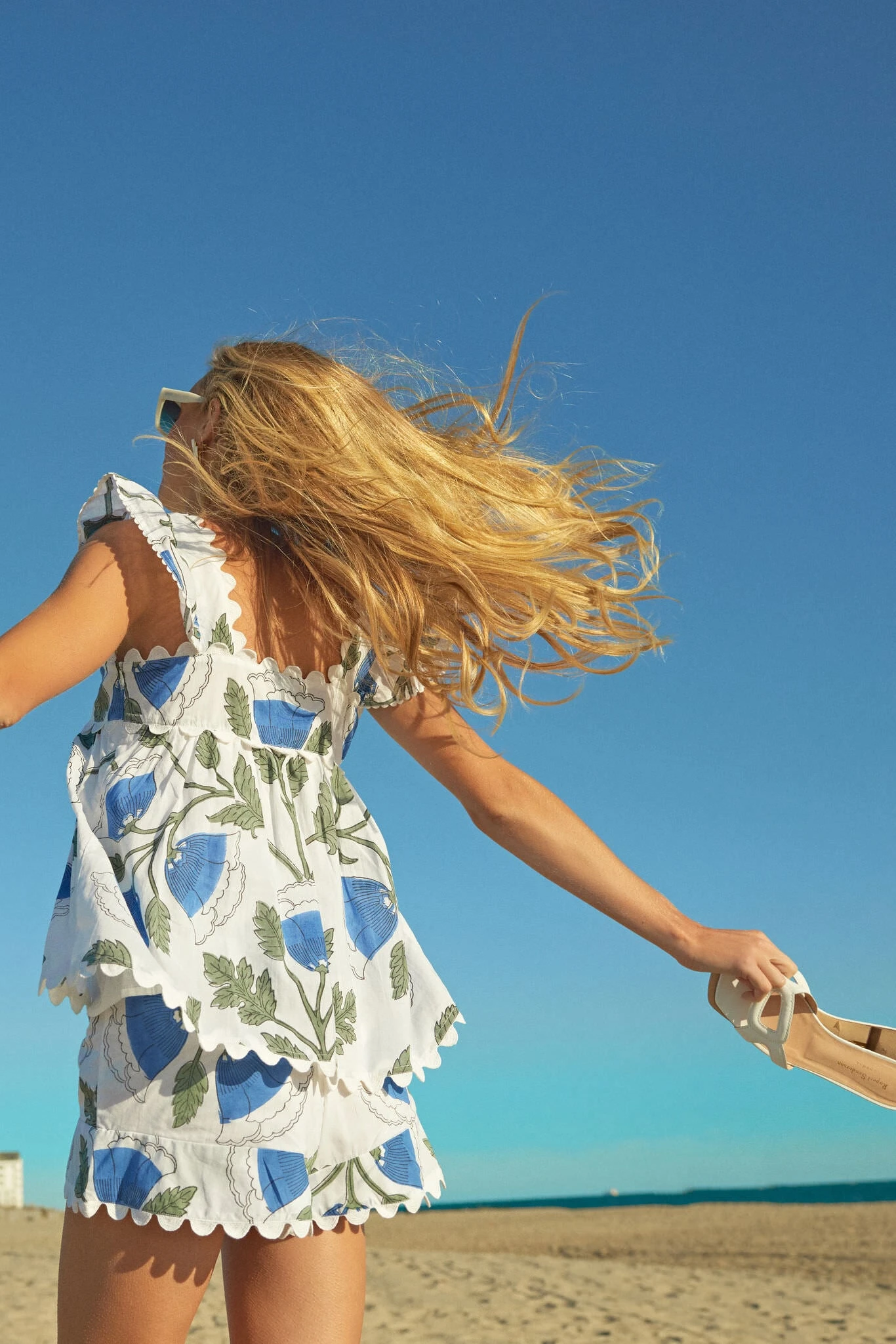 White And Klein Blue High Waist Shorts With Bellflower Block Print 10 White And Klein Blue High Waist Shorts With Bellflower Block Print - Image 8