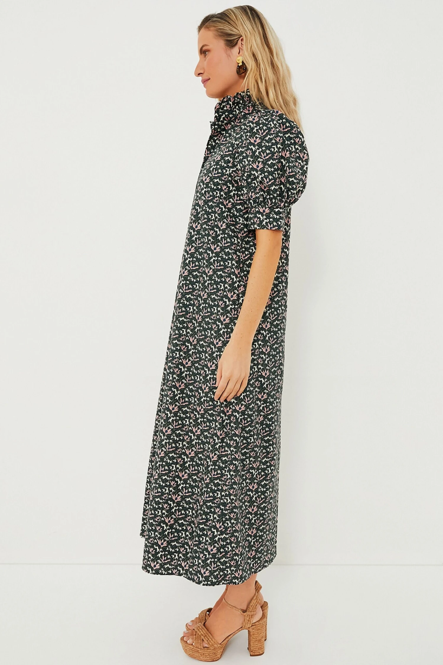 Green Floral Ruffle Collar Louisa Midi Dress 5 Green Floral Ruffle Collar Louisa Midi Dress - Image 3