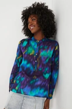 Isabel Marant Etoile Blue Green Maria Watercolor Blouse