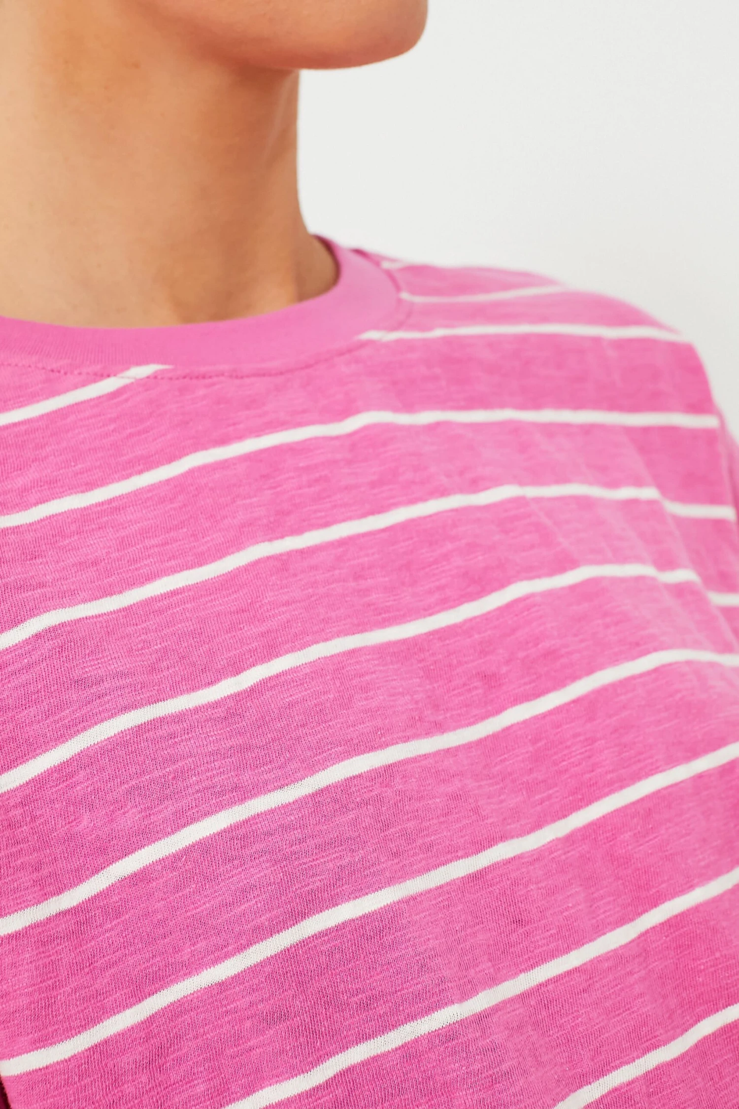 Marine Layer Pink And Skipper Blue Stripe Heavy Slub Boxy Crew Crop Tee 7 Marine Layer Pink And Skipper Blue Stripe Heavy Slub Boxy Crew Crop Tee - Image 5