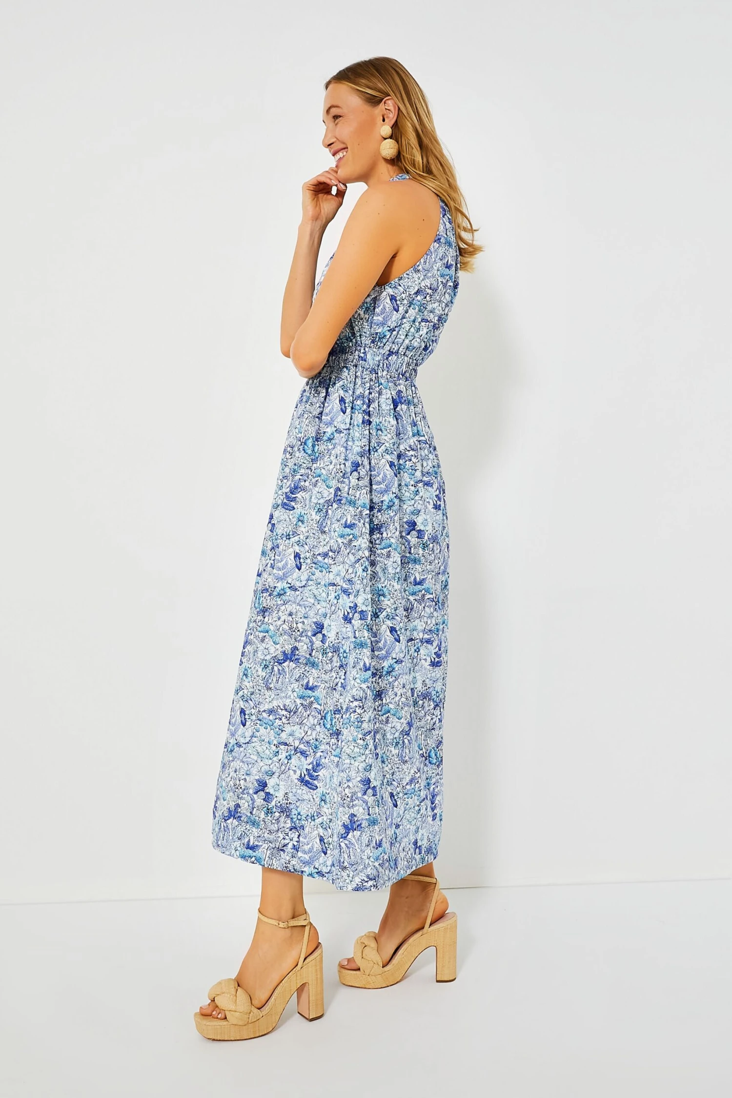 Blue Floral High Neck Heidi Midi Dress 5 Blue Floral High Neck Heidi Midi Dress - Image 3