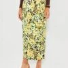 Green And Lemon Abstract Roses Lorelei Twill Skirt