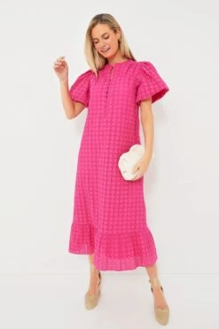 Pink Eyelet Midi Tryall Dress