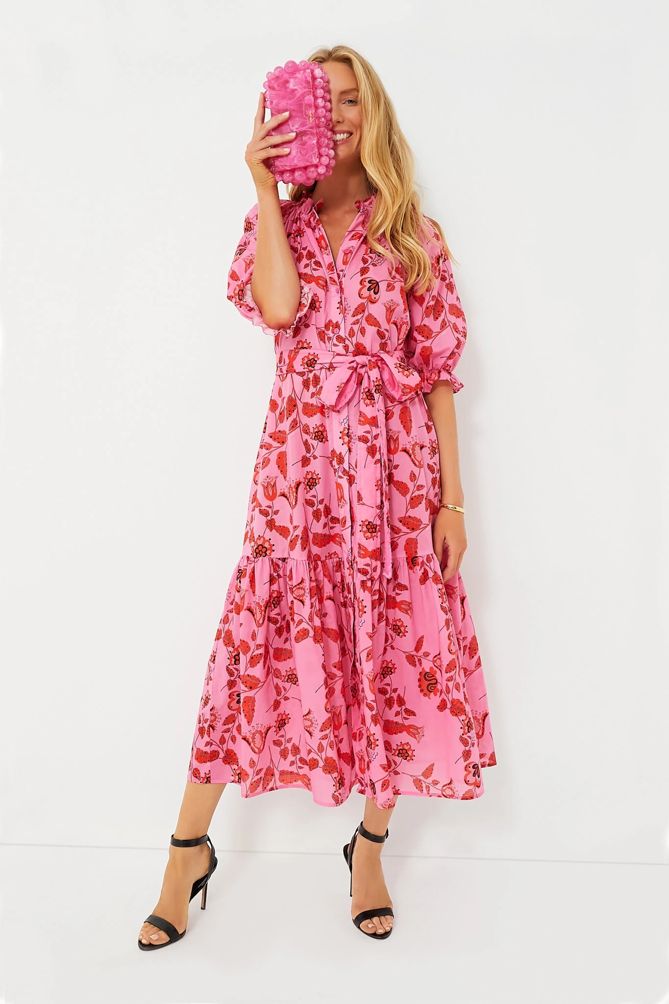 CYNTHIA ROWLEY Red And Pink Floral Saratoga Cotton Dress 4 CYNTHIA ROWLEY Red And Pink Floral Saratoga Cotton Dress - Image 2