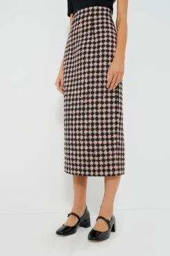 Dark Green And Pink Lorinda Heritage Wool Skirt