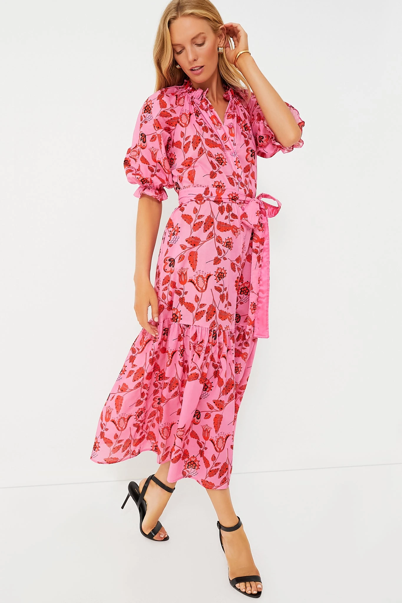 CYNTHIA ROWLEY Red And Pink Floral Saratoga Cotton Dress 3 CYNTHIA ROWLEY Red And Pink Floral Saratoga Cotton Dress