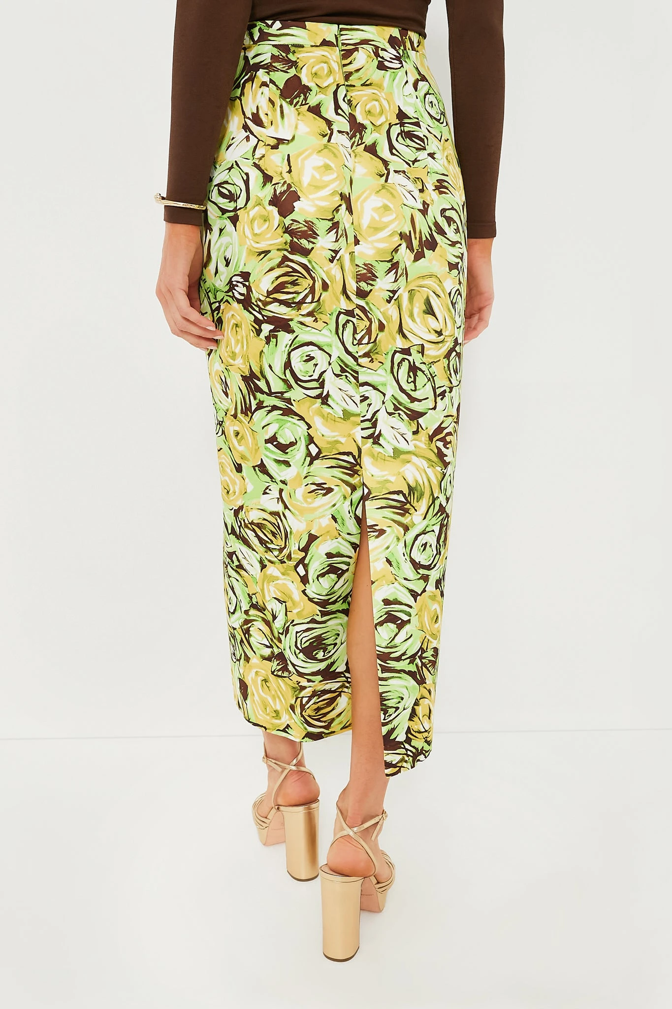 Green And Lemon Abstract Roses Lorelei Twill Skirt 6 Green And Lemon Abstract Roses Lorelei Twill Skirt - Image 4