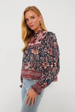 Farm Rio Teal Ainika Charm Long Sleeve Blouse -ULLAA Clothing Shop KDH10TEmAUxoBueexlqPBkYkiAN71jAj 1