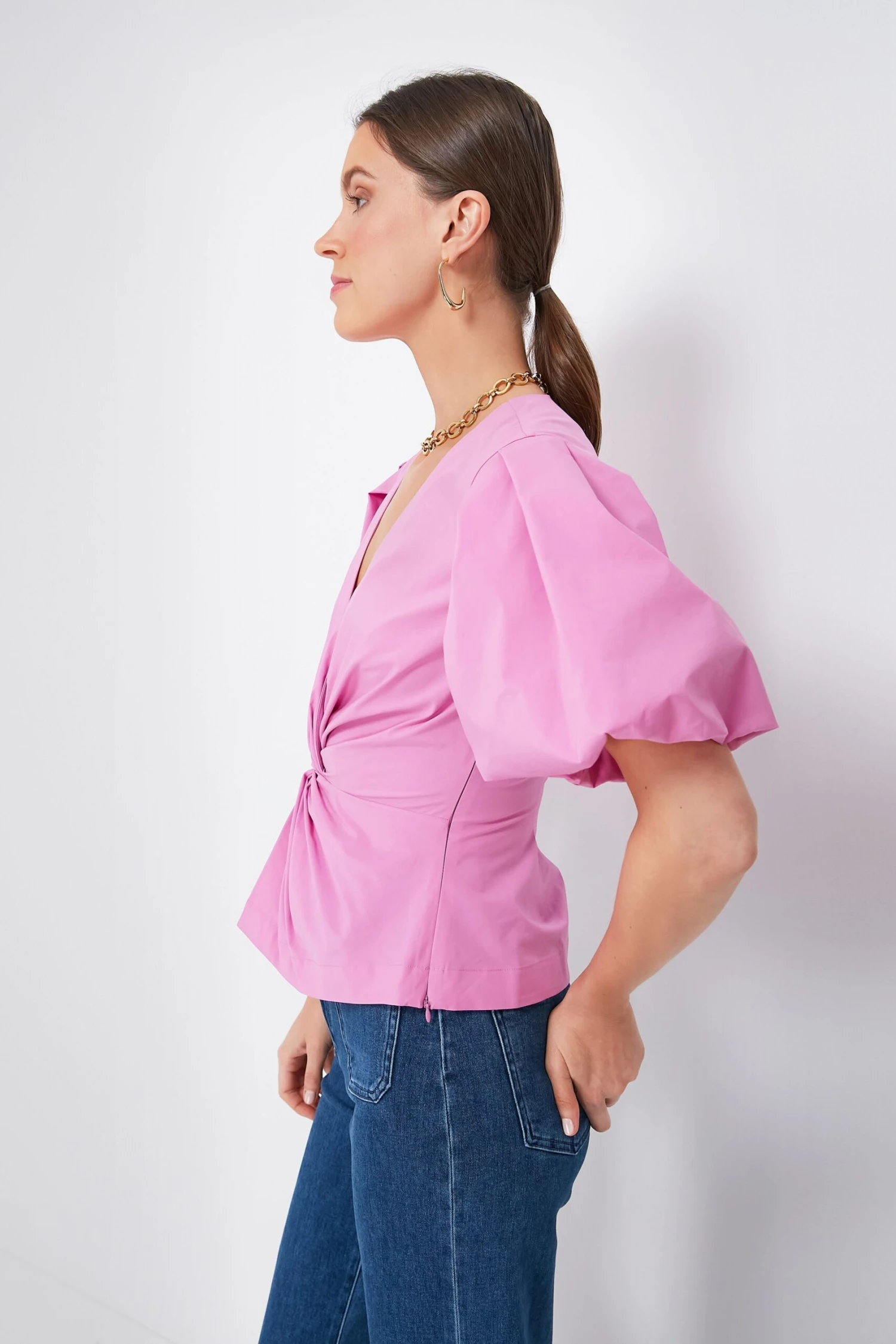 Opera Pink Rebel Cotton Poplin Short Sleeve Top 5 Opera Pink Rebel Cotton Poplin Short Sleeve Top - Image 3