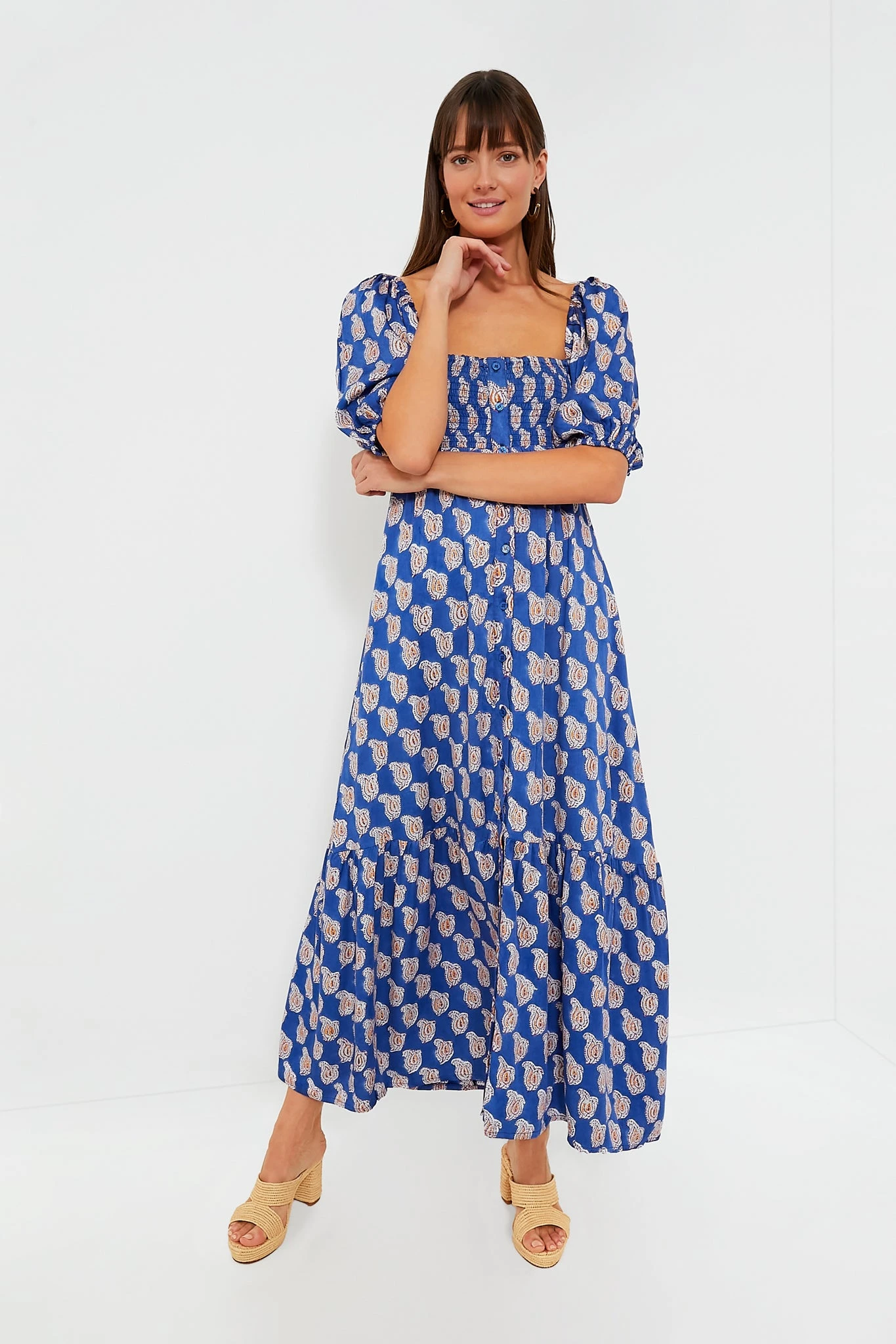 Blue Paisley Flower Satin Santiago Maxi Dress 4 Blue Paisley Flower Satin Santiago Maxi Dress - Image 2