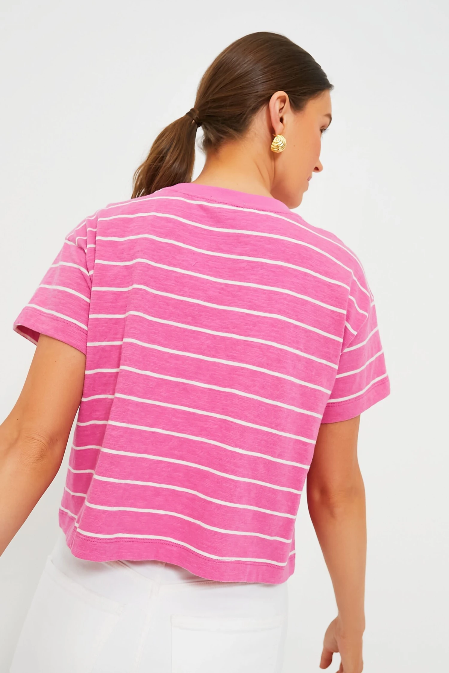 Marine Layer Pink And Skipper Blue Stripe Heavy Slub Boxy Crew Crop Tee 6 Marine Layer Pink And Skipper Blue Stripe Heavy Slub Boxy Crew Crop Tee - Image 4