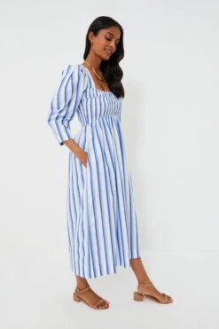 Ganni Silver Lake Blue Stripe Cotton Open-neck Smock Long Dress -ULLAA Clothing Shop RPrsttbBrvbzajPPBVVrtrvyNNpskh0t 1