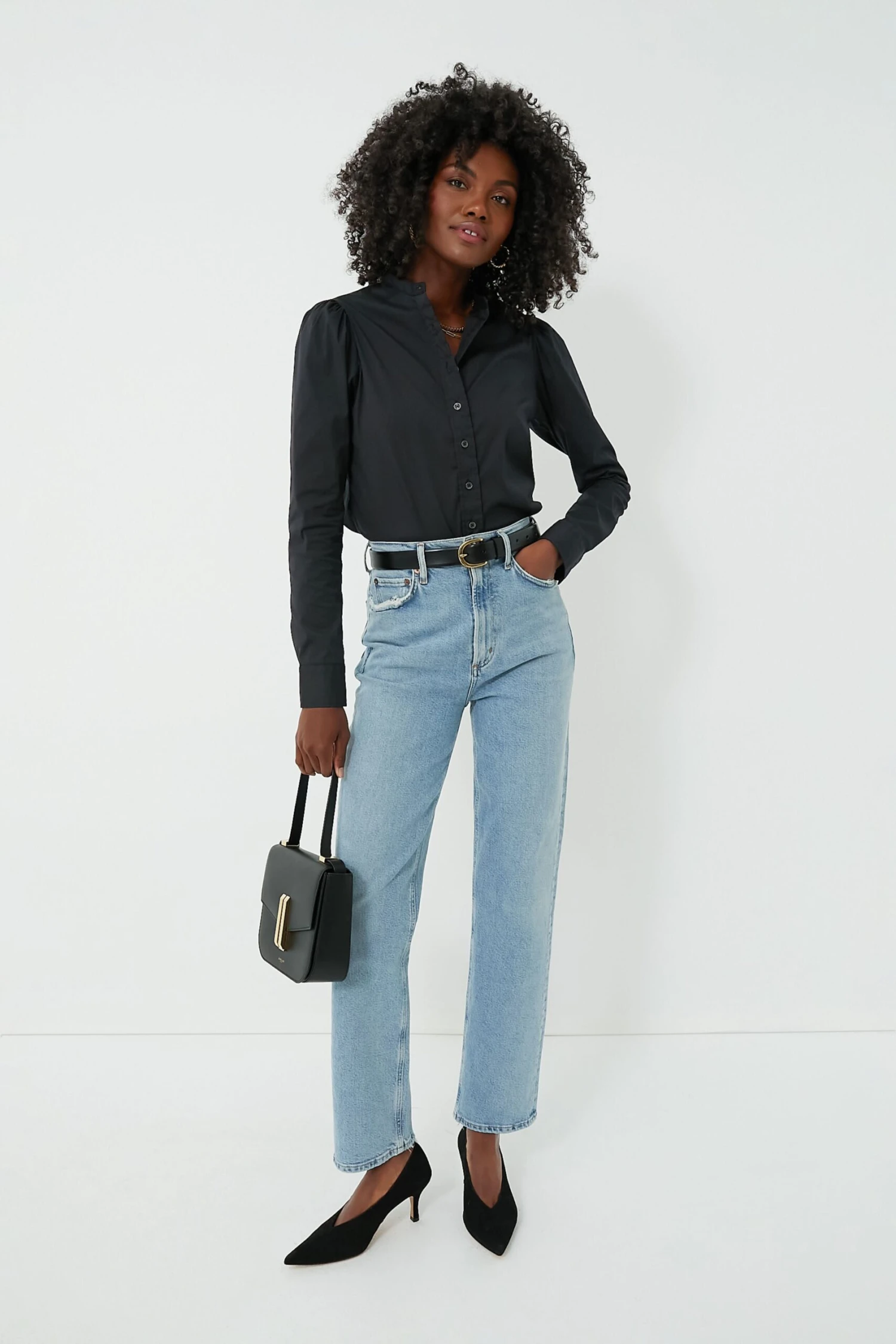 Black Puffed Shoulder Shirt 4 Black Puffed Shoulder Shirt - Image 2