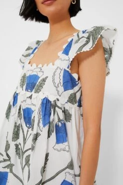 White And Klein Blue Baby Doll Dress With Bellflower Block Print -ULLAA Clothing Shop UEIZZFDkQw4mjcfhqzHScrlBUgKEAHTO 1