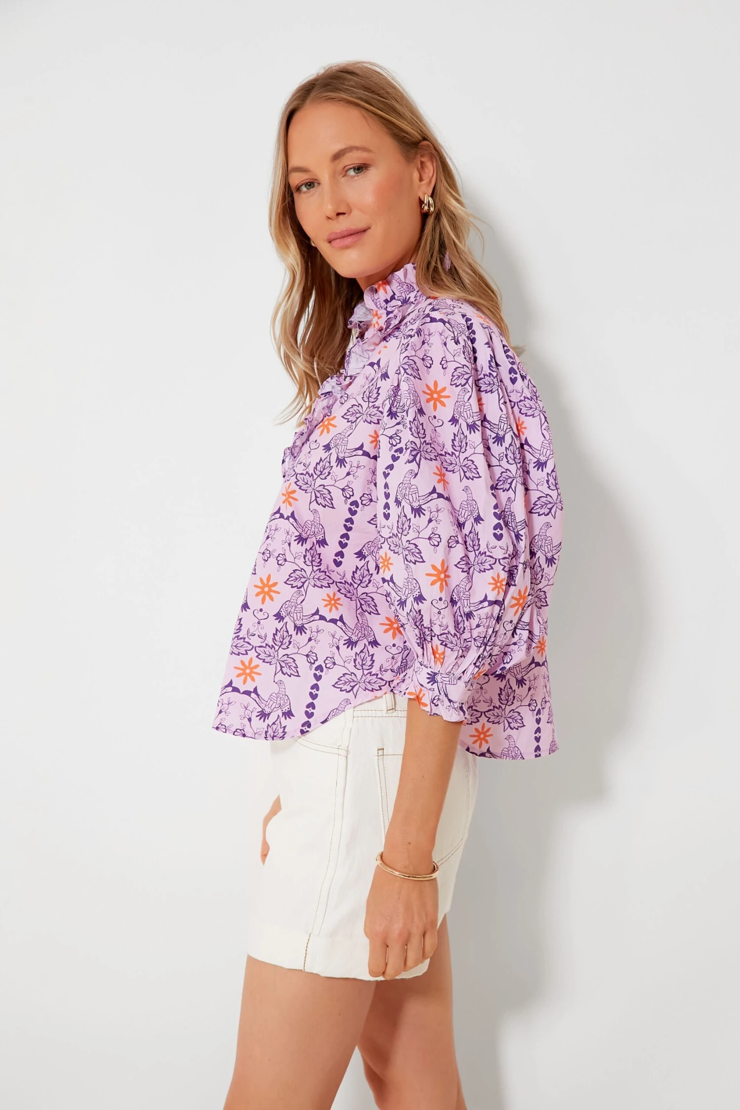 Lovebird Lilac Ruffle Front Button Blouse 5 Lovebird Lilac Ruffle Front Button Blouse - Image 3
