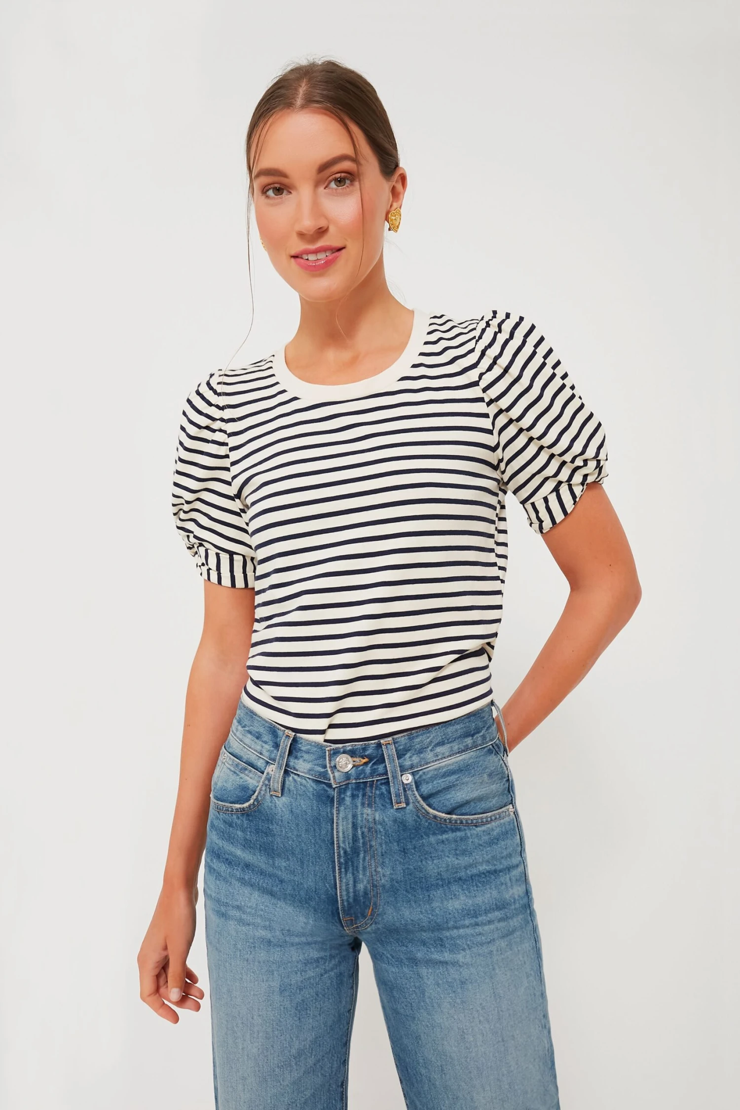 Navy Striped Vesty Puff Short Sleeve Crewneck 3 Navy Striped Vesty Puff Short Sleeve Crewneck