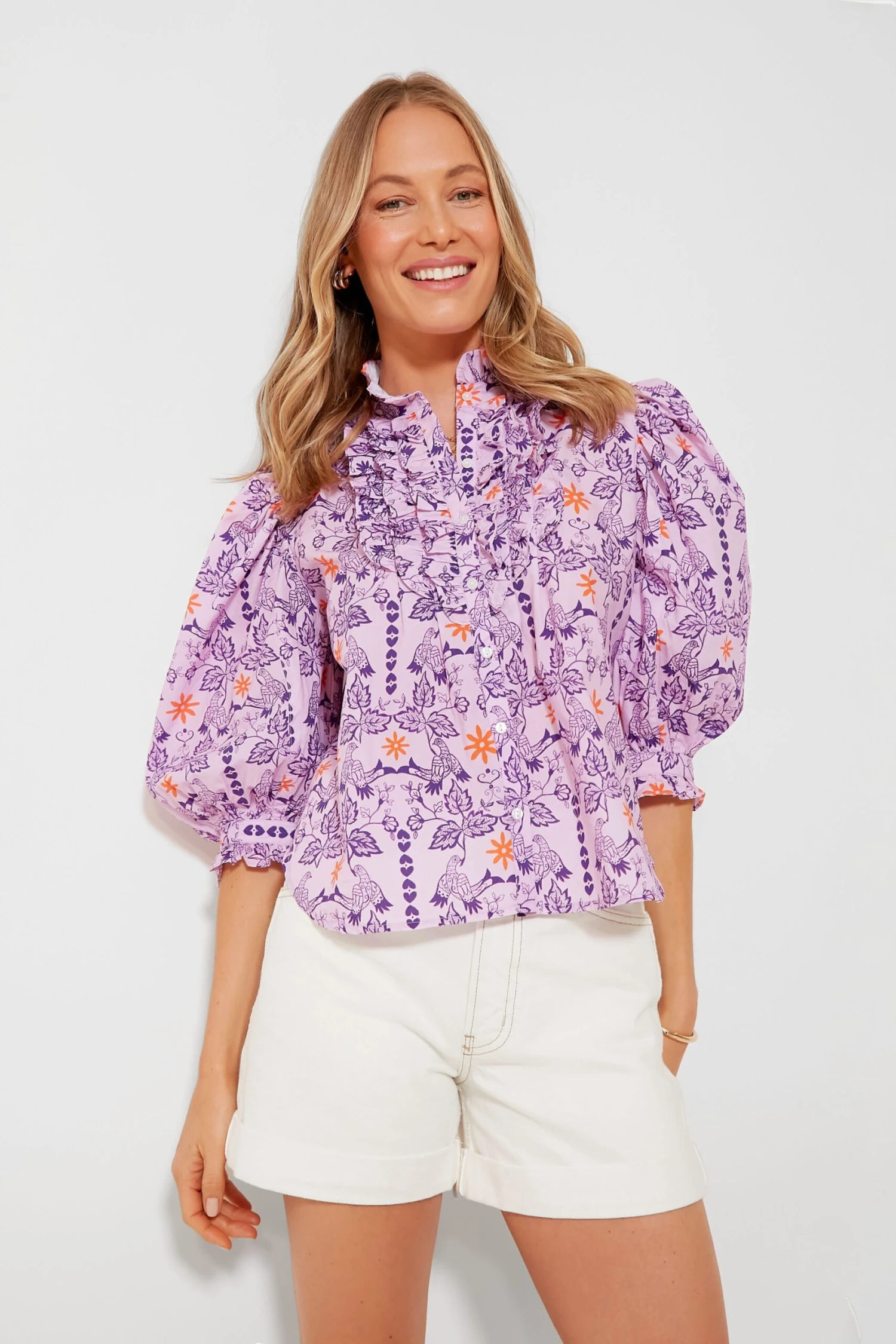 Lovebird Lilac Ruffle Front Button Blouse 3 Lovebird Lilac Ruffle Front Button Blouse