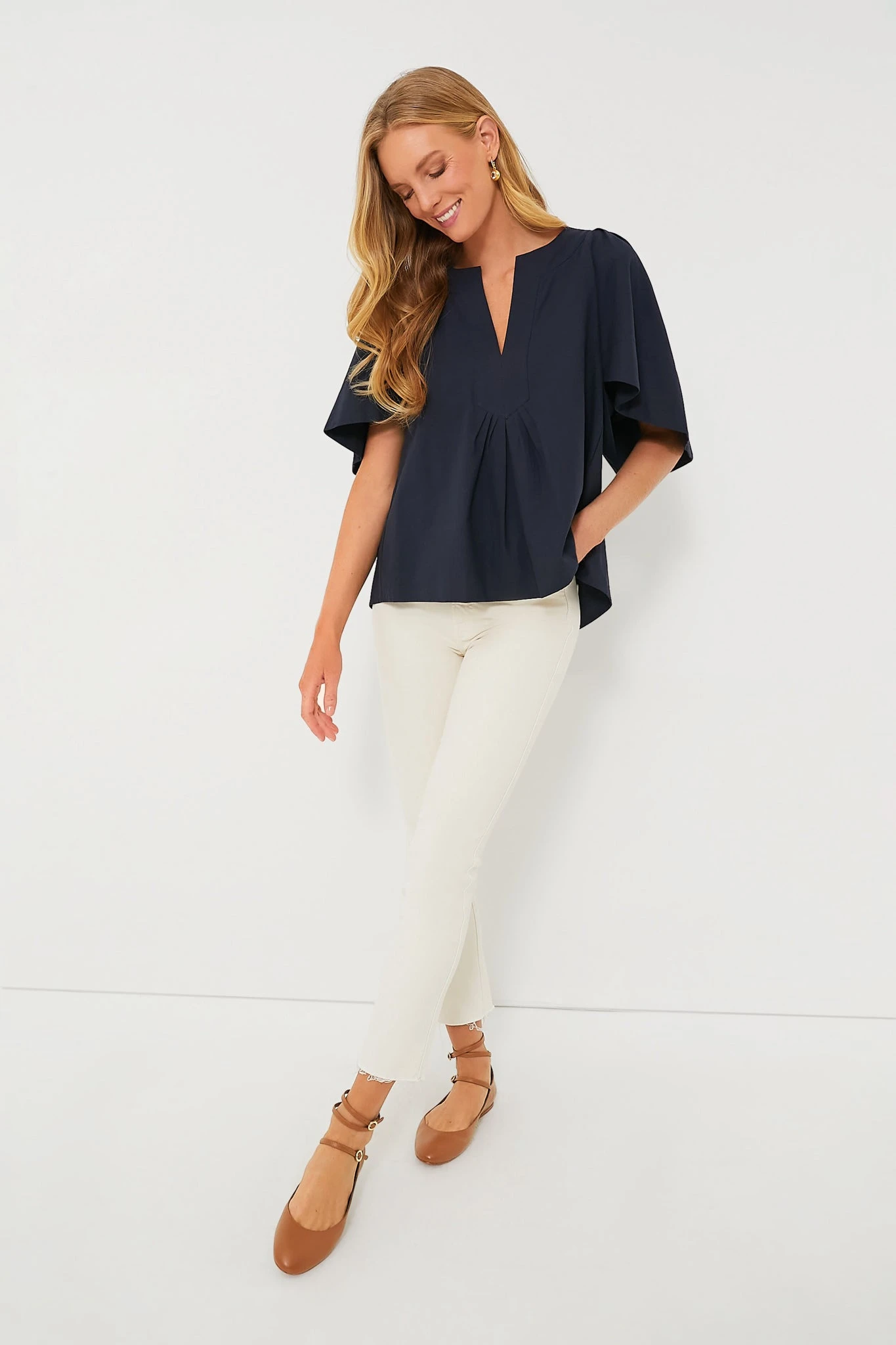 Navy Finley Flutter Sleeve Top 4 Navy Finley Flutter Sleeve Top - Image 2