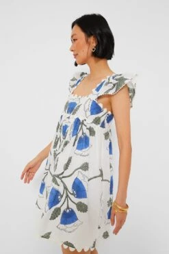 White And Klein Blue Baby Doll Dress With Bellflower Block Print -ULLAA Clothing Shop eeptoMYXnQI2jMZifnR36zvW50weifoz 1