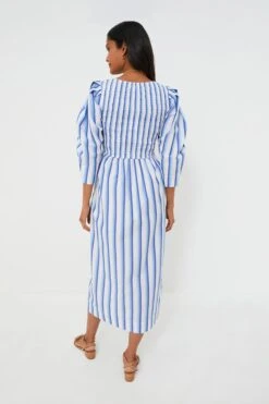 Ganni Silver Lake Blue Stripe Cotton Open-neck Smock Long Dress -ULLAA Clothing Shop fNuaatH1uA3AUCwoJm0XL4tgdGjSpi3Y 1