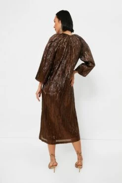 Bronze Metallic Plisse Dorinda Midi Dress -ULLAA Clothing Shop fWg1y4vZjjb9Gk9baC36Mtyh1dSrqQ6W 1