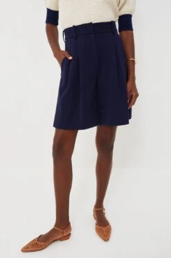 Staud Navy Long Luisa Shorts
