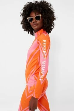 Azalea Pink And Orange Chevron Print Thermal Half Zip -ULLAA Clothing Shop fts9SRDM6JXLR36epuSq0auYzJKp66HV 1