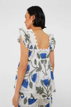 White And Klein Blue Baby Doll Top With Bellflower Blockprint -ULLAA Clothing Shop gtIVGBpeHTigTI2J4MYvj6mjxS63EHc2 1