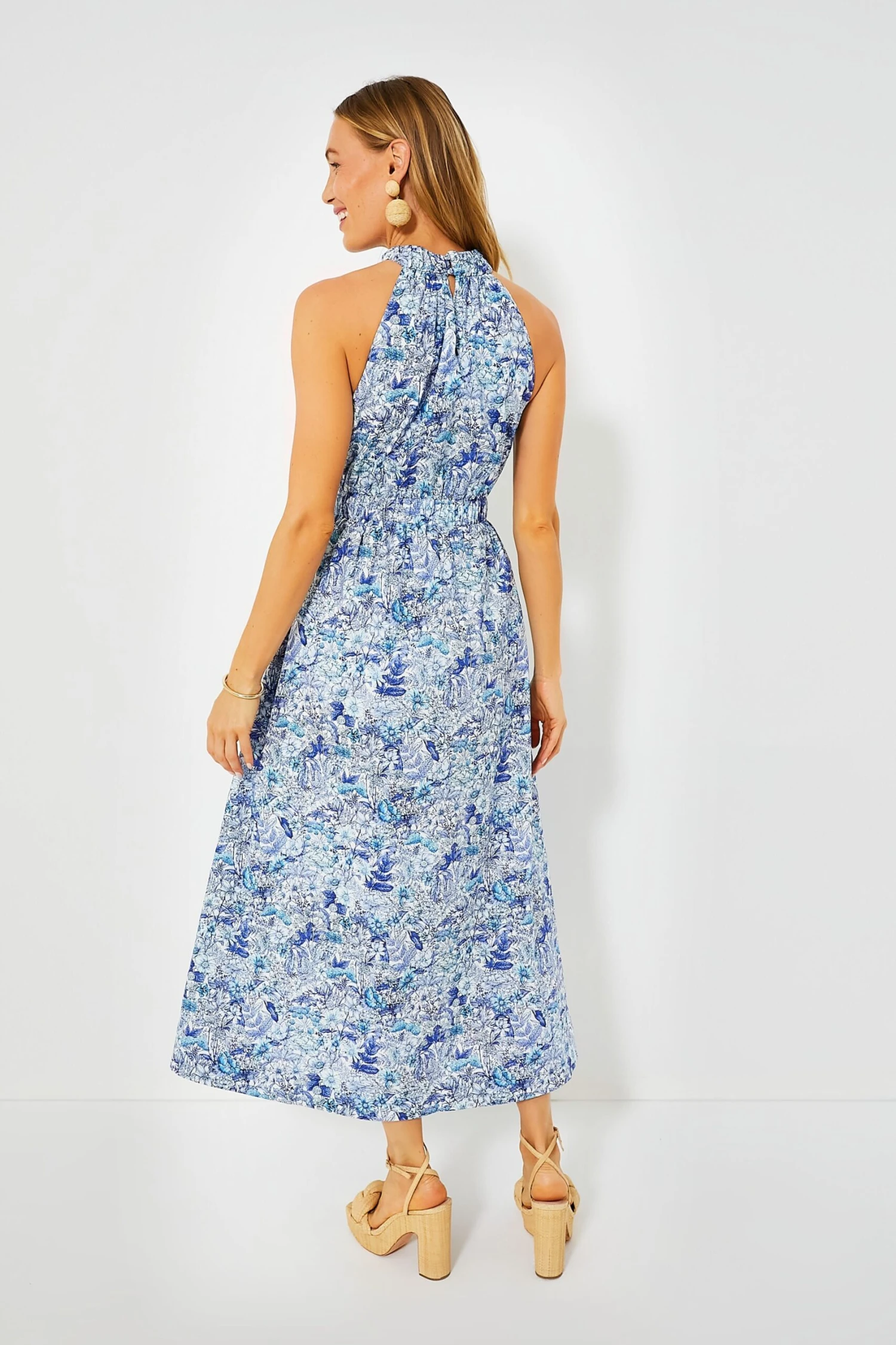 Blue Floral High Neck Heidi Midi Dress 6 Blue Floral High Neck Heidi Midi Dress - Image 4