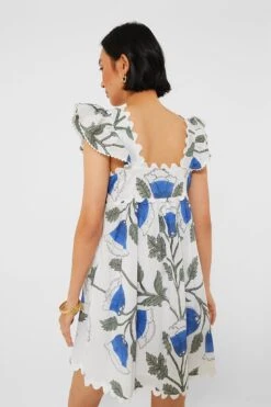 White And Klein Blue Baby Doll Dress With Bellflower Block Print -ULLAA Clothing Shop i2c1siWl129iEVPDzHOkuME9AD9xiq1m 1