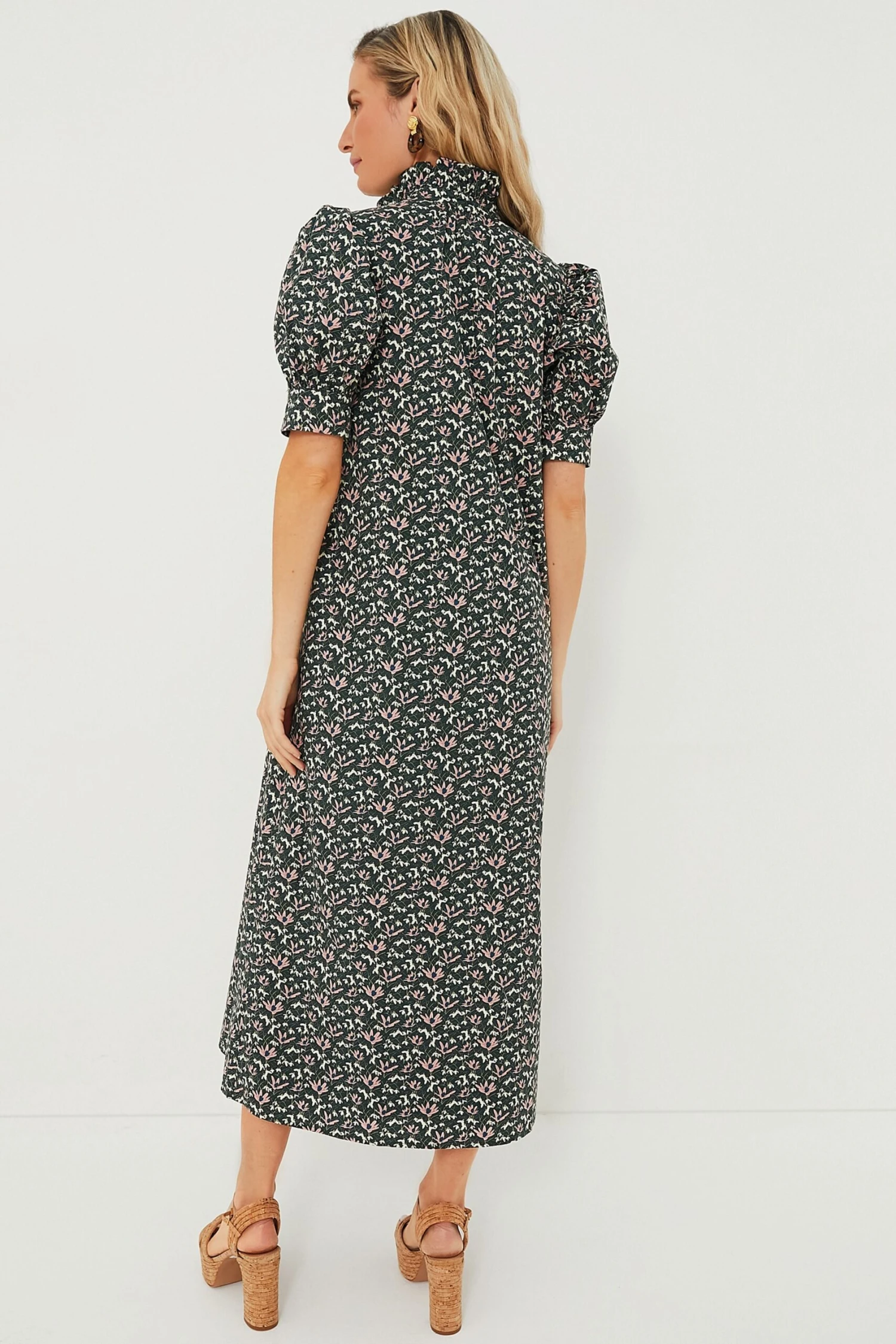 Green Floral Ruffle Collar Louisa Midi Dress 6 Green Floral Ruffle Collar Louisa Midi Dress - Image 4