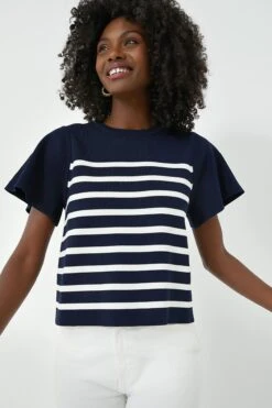 Navy And White Striped Knit Kirby Top