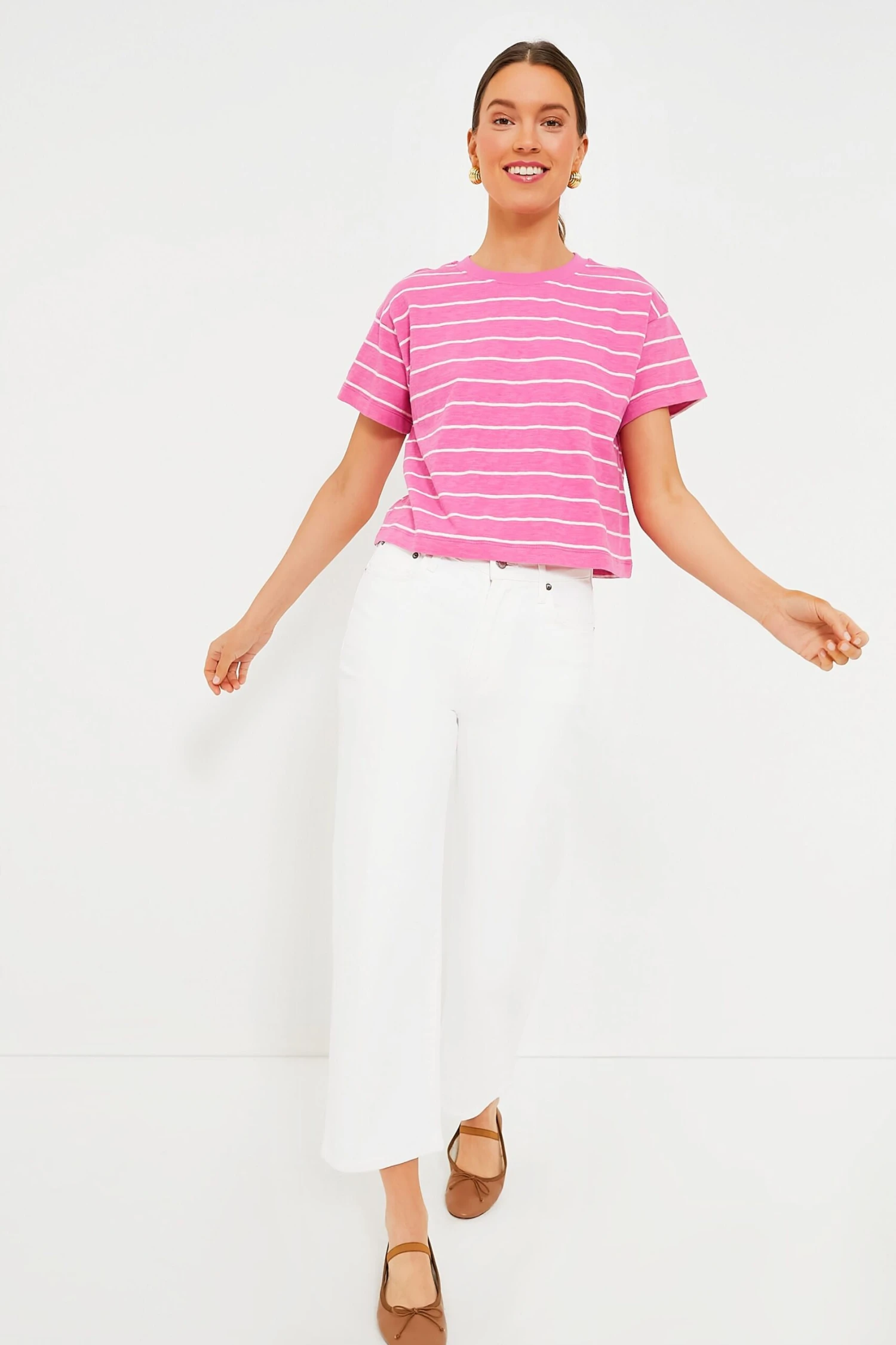 Marine Layer Pink And Skipper Blue Stripe Heavy Slub Boxy Crew Crop Tee 8 Marine Layer Pink And Skipper Blue Stripe Heavy Slub Boxy Crew Crop Tee - Image 6