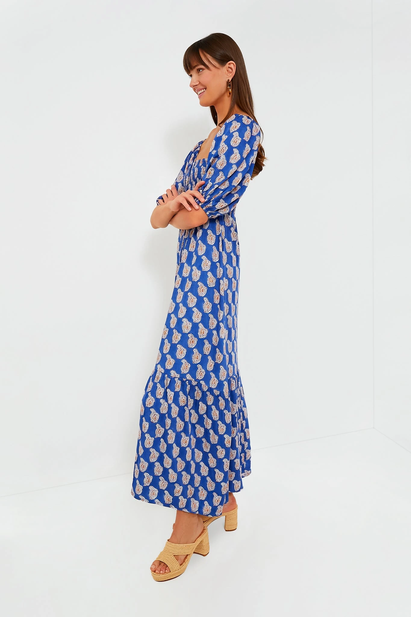 Blue Paisley Flower Satin Santiago Maxi Dress 5 Blue Paisley Flower Satin Santiago Maxi Dress - Image 3