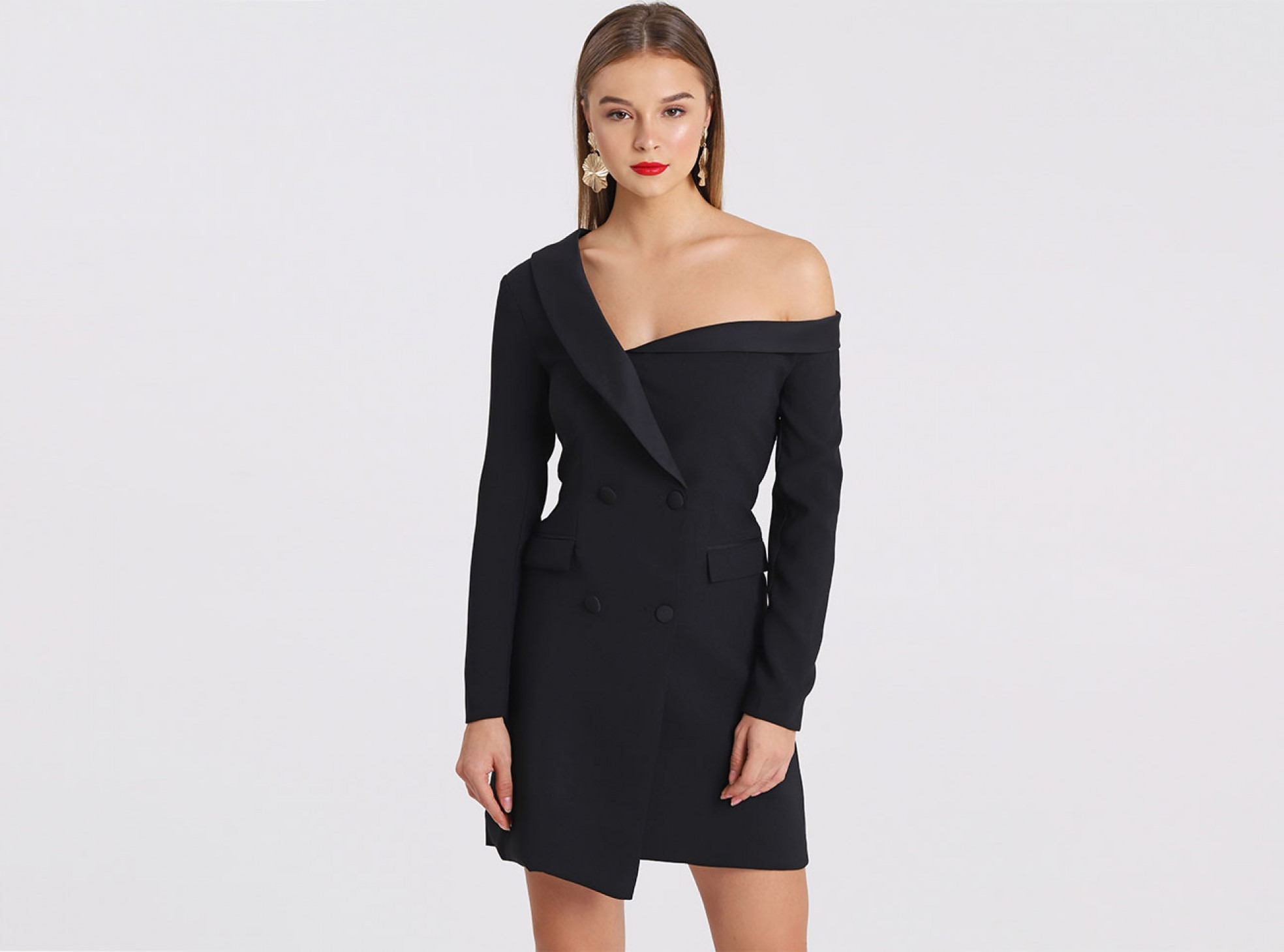 ULLAA Clothing Shop -ULLAA Clothing Shop off the shoulder tuxedo mini dre