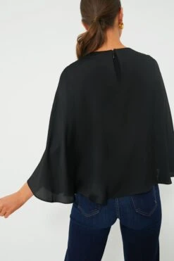 Black Satin Twill Selma Cape Blouse -ULLAA Clothing Shop s6FjcrOZ2A3eGo6pfM4MGwMQd7elRnkD 1