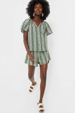 Fern And Floral Stripe Jolie Shorts -ULLAA Clothing Shop sdn2O61EE0mAOq62j9HAViMKgz4y2Ghx 1