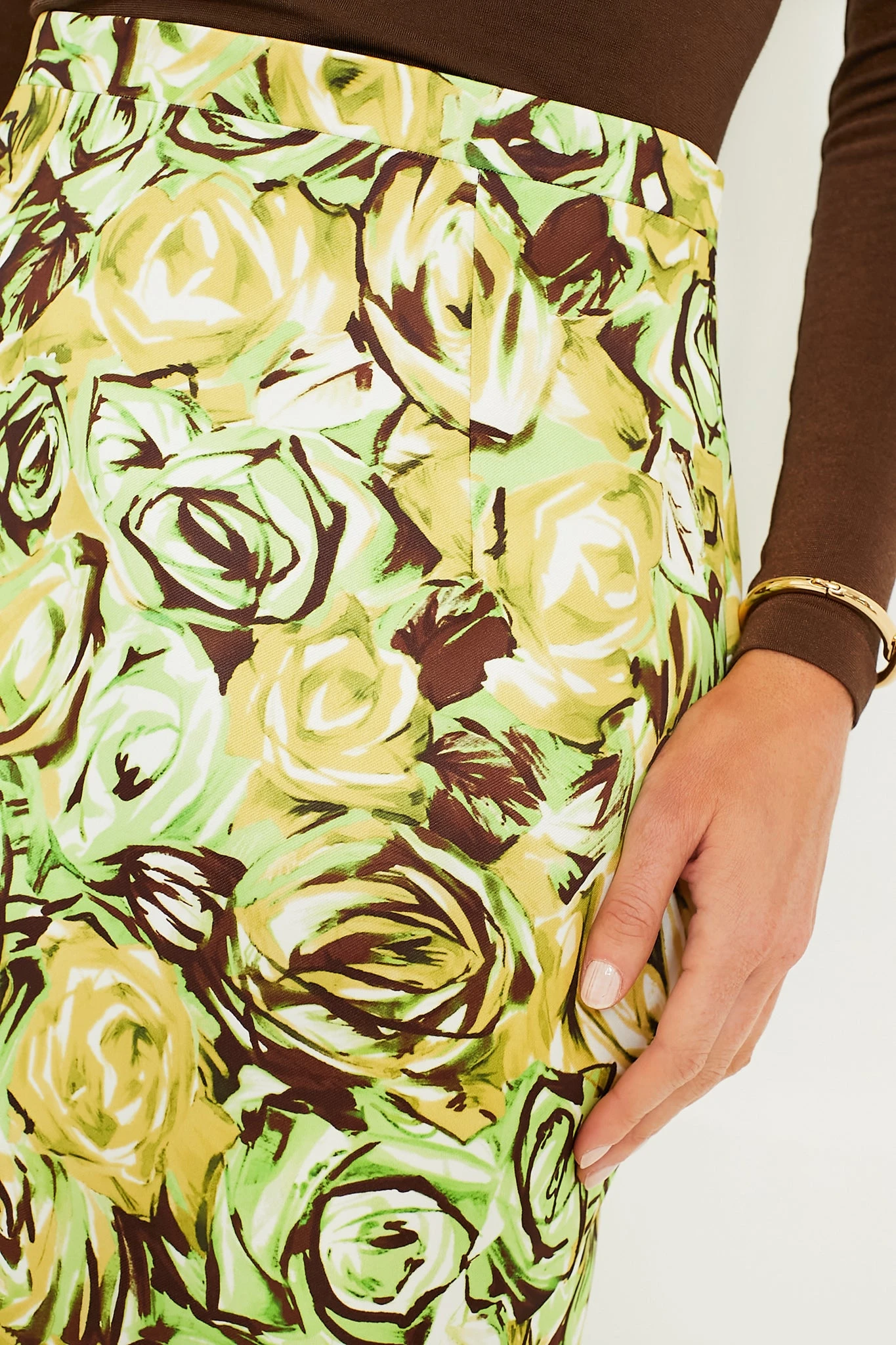 Green And Lemon Abstract Roses Lorelei Twill Skirt 7 Green And Lemon Abstract Roses Lorelei Twill Skirt - Image 5