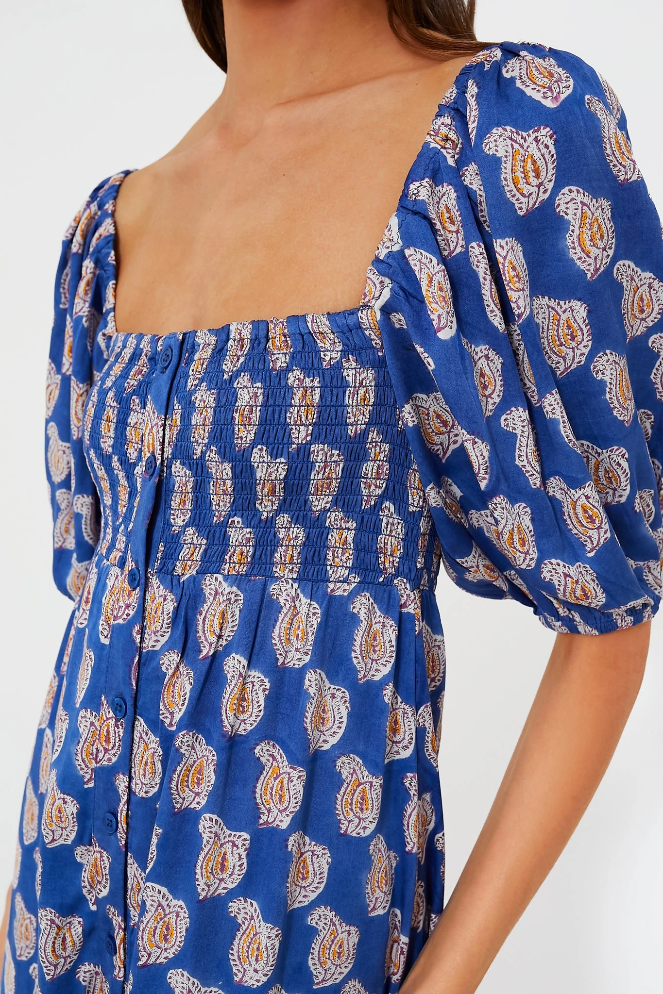 Blue Paisley Flower Satin Santiago Maxi Dress 7 Blue Paisley Flower Satin Santiago Maxi Dress - Image 5