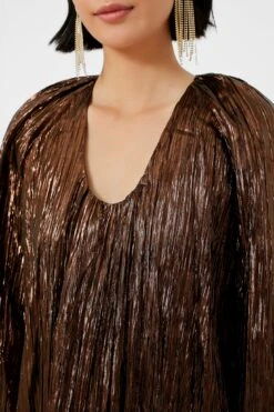 Bronze Metallic Plisse Dorinda Midi Dress -ULLAA Clothing Shop xgzMiIWAsrHMdIKg5BIUz5pGMvUQS37t 1