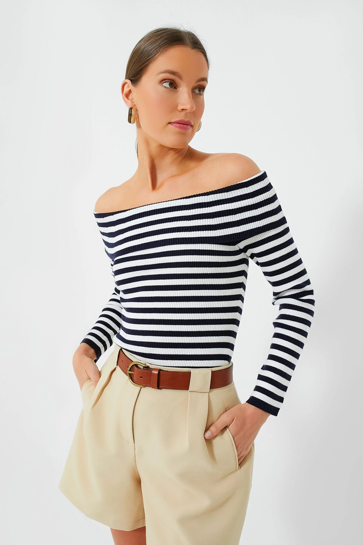 Navy Stripe Off The Shoulder Reese Top 3 Navy Stripe Off The Shoulder Reese Top